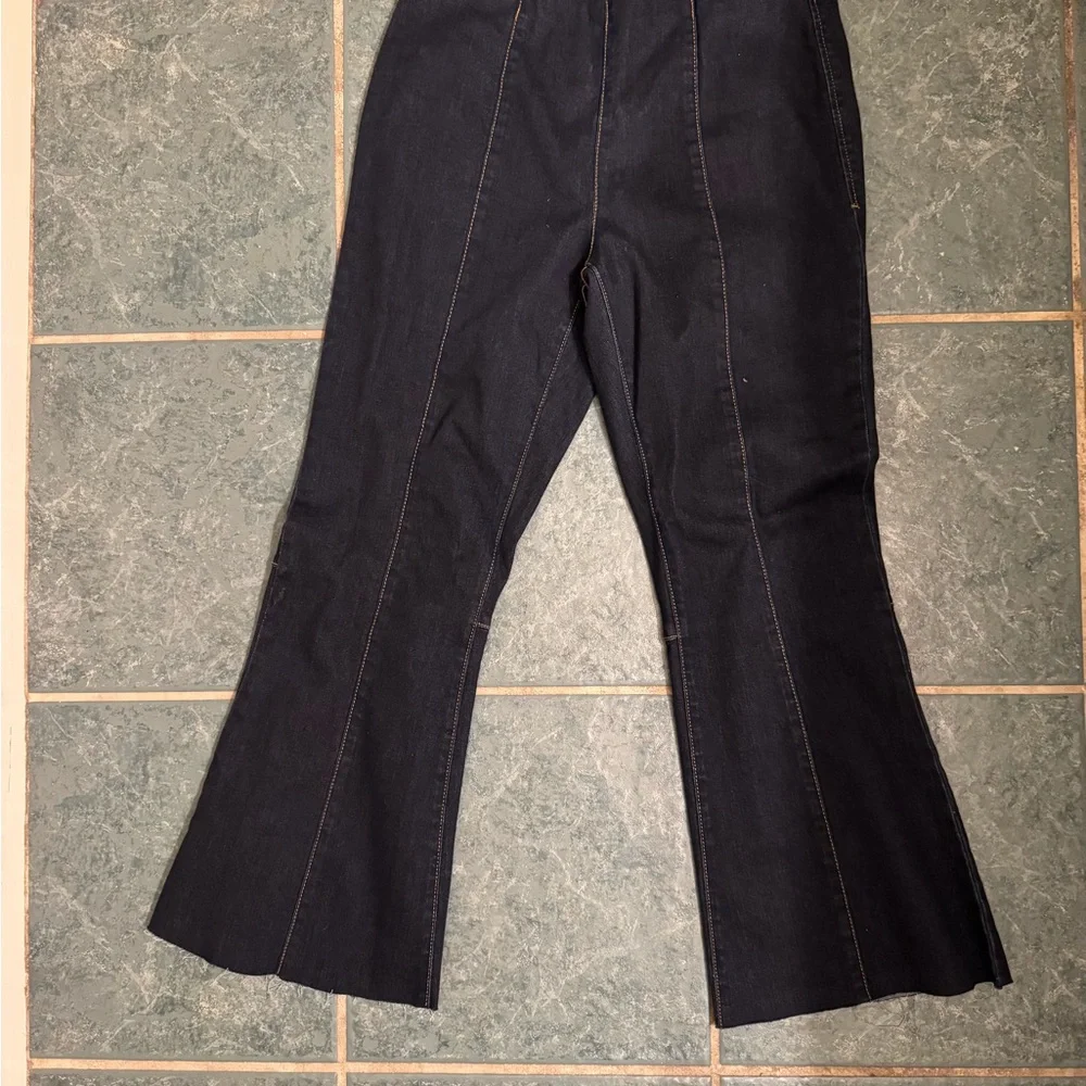 International Concepts Women's High Rise Crop Flare Pull-On Jean Blue Dark